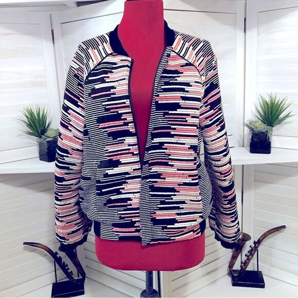 Anthropologie Weston Quilted Bomber Jacket Pink Black Small - Picture 2 of 9